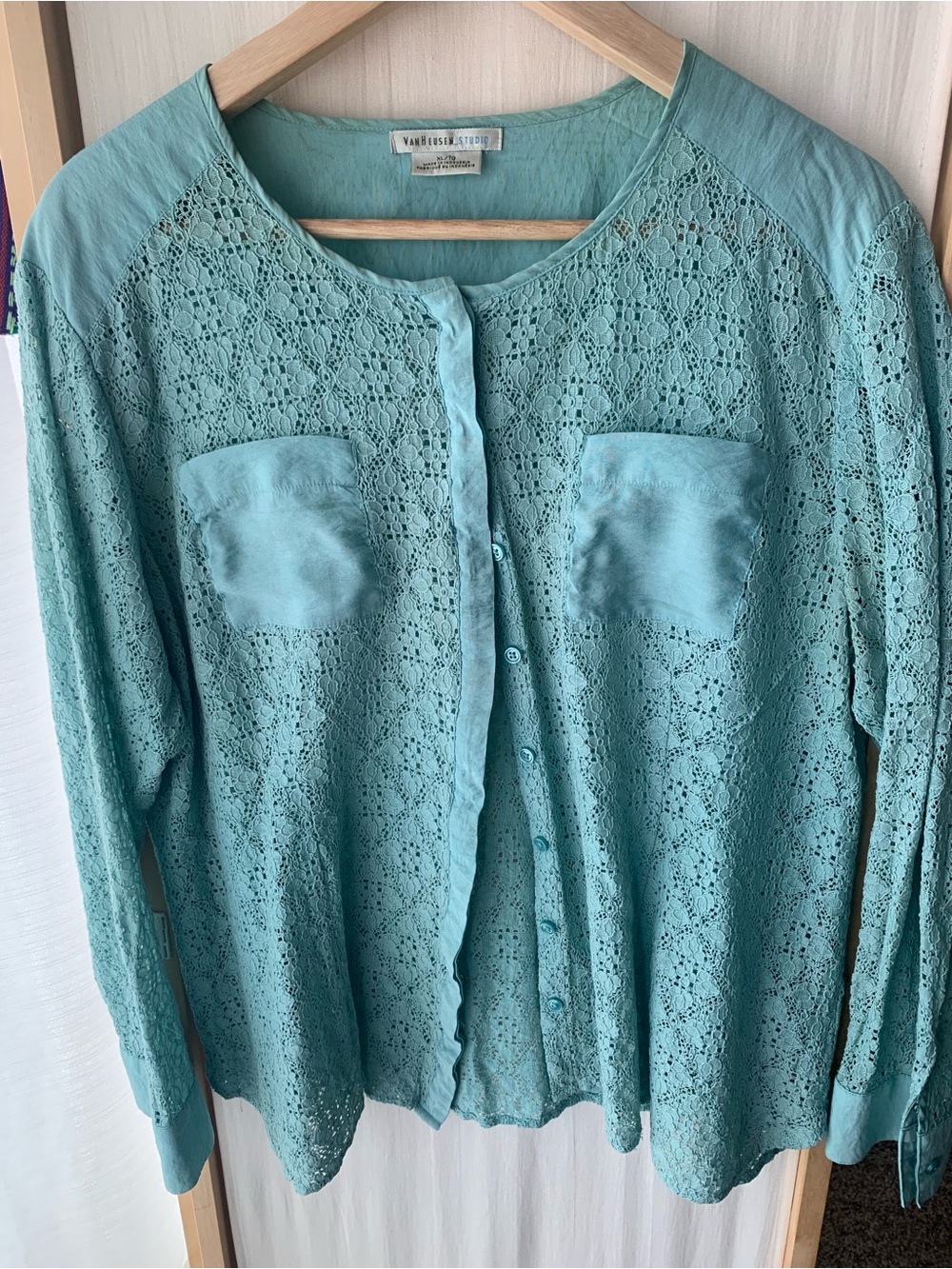 Vintage Lacey Turquoise Feminine Top by Van Heusen XL